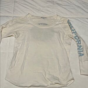 James Perse Cream Shirt with Blue Sleeve Detail Size 1 =xs